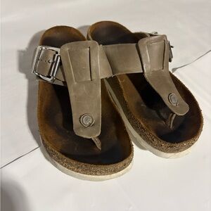 Haflinger Brown Leather Thong Sandals with Silver Buckles